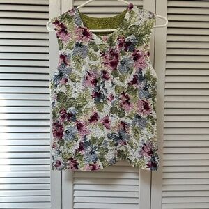 Romantic Shirred Texture Stretchy Floral Sleeveless Blouse Medium